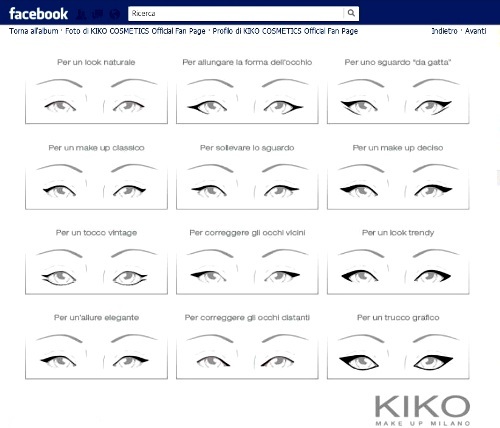 Kiko propone una galleria per il trucco occhi sulla pagina Facebook