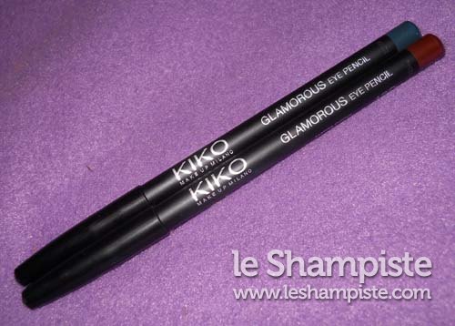 Kiko Glamorous Eye Pencil #403 Terra di Siena Bruciata e #409 Blu Avio swatches